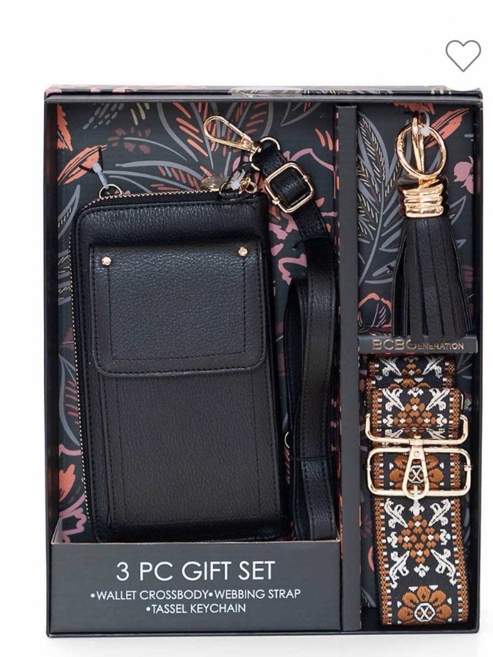 BCBG Black Leather Crossbody Phone Bag with Boho Strap